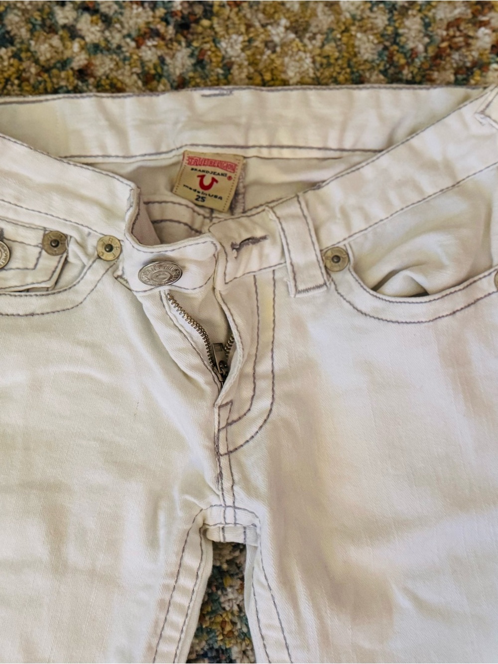 True Religion White Skinny Men's Jeans with Contrast Stitching - worn once